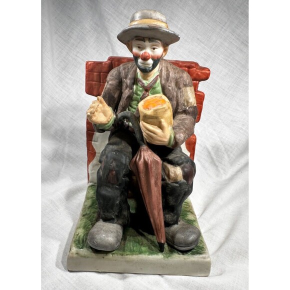 VINTAGE Emmett Kelly Jr Collection - Flambro Sitting Clown Brick Wall Bookend 7" - Picture 2 of 9